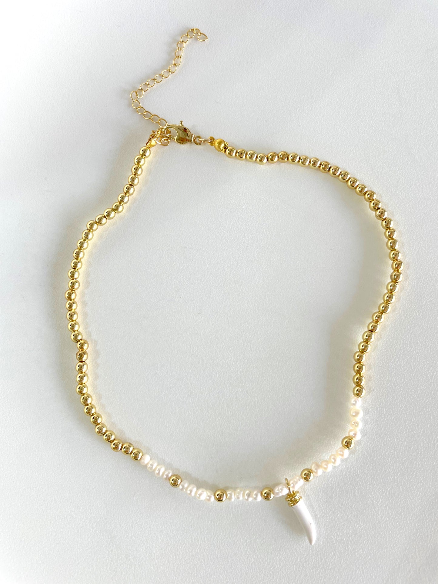 Gold beaded colored tooth necklace