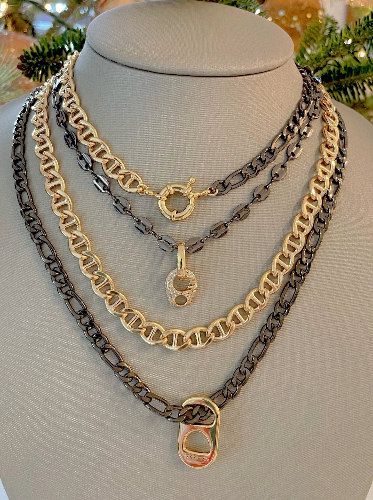 Rhodium and gold combined necklaces