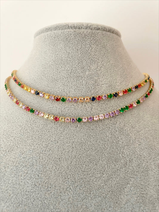 Multicolored tennis necklace