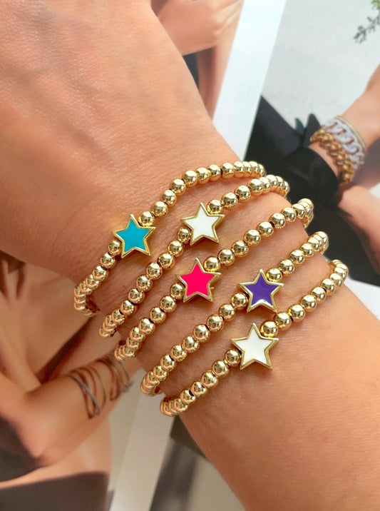 Bracelets en perles d'or avec étoiles en émail