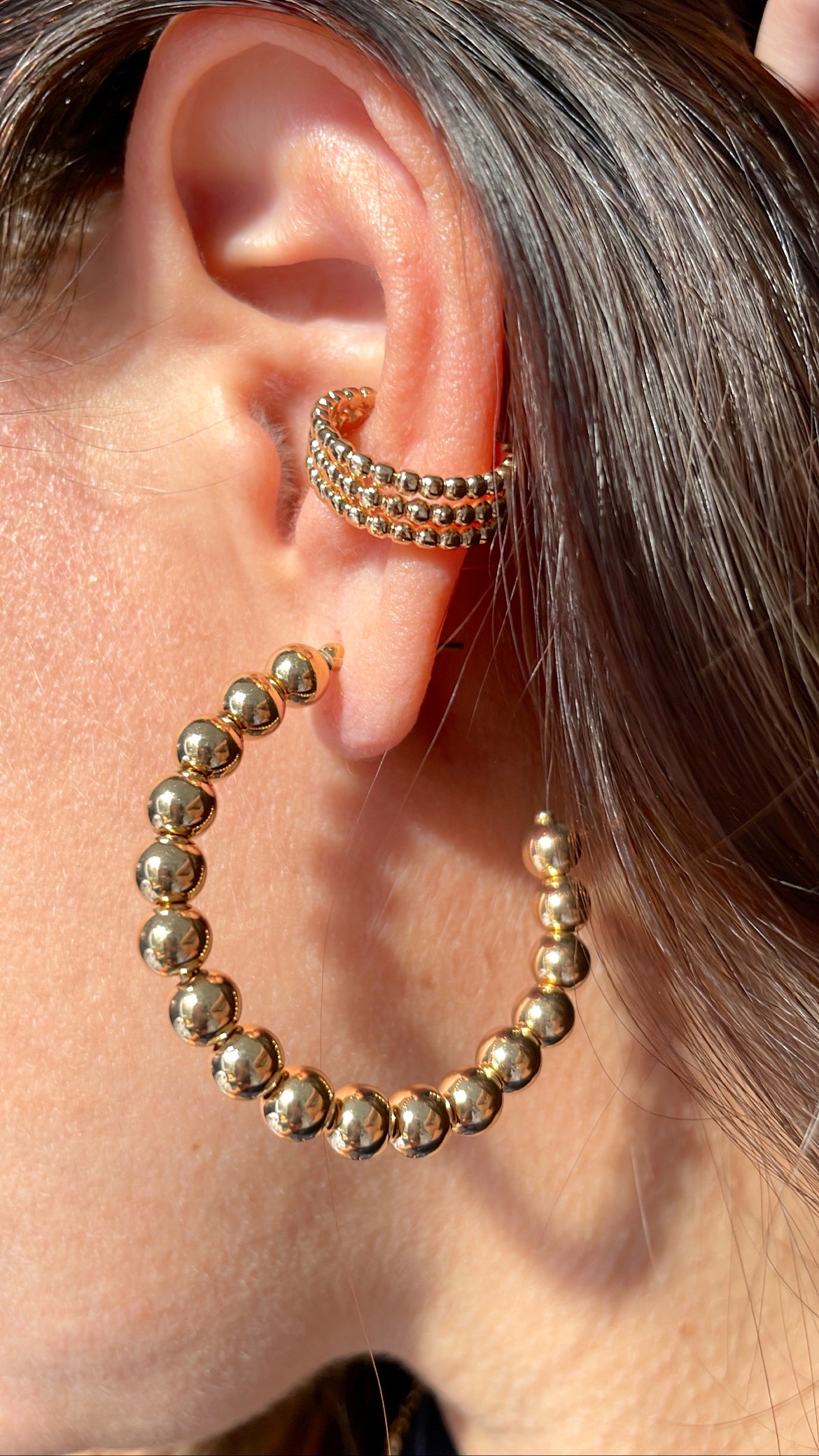 Chunky beaded post back hoops earrings