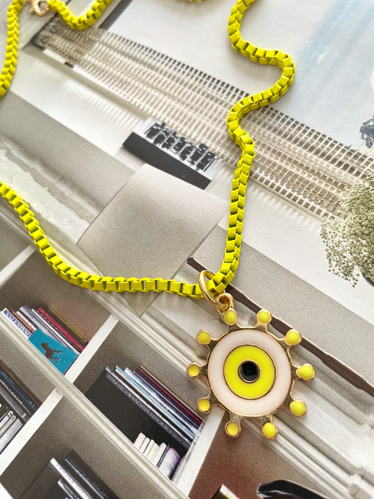 Neon necklace and eye pendant