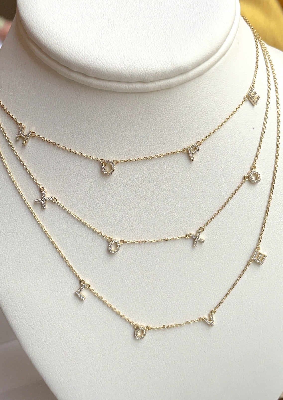 CZ word gold plated necklace