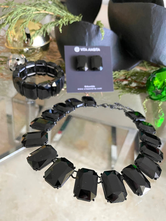 Collar-pendientes-pulsera de cristales Jet Black