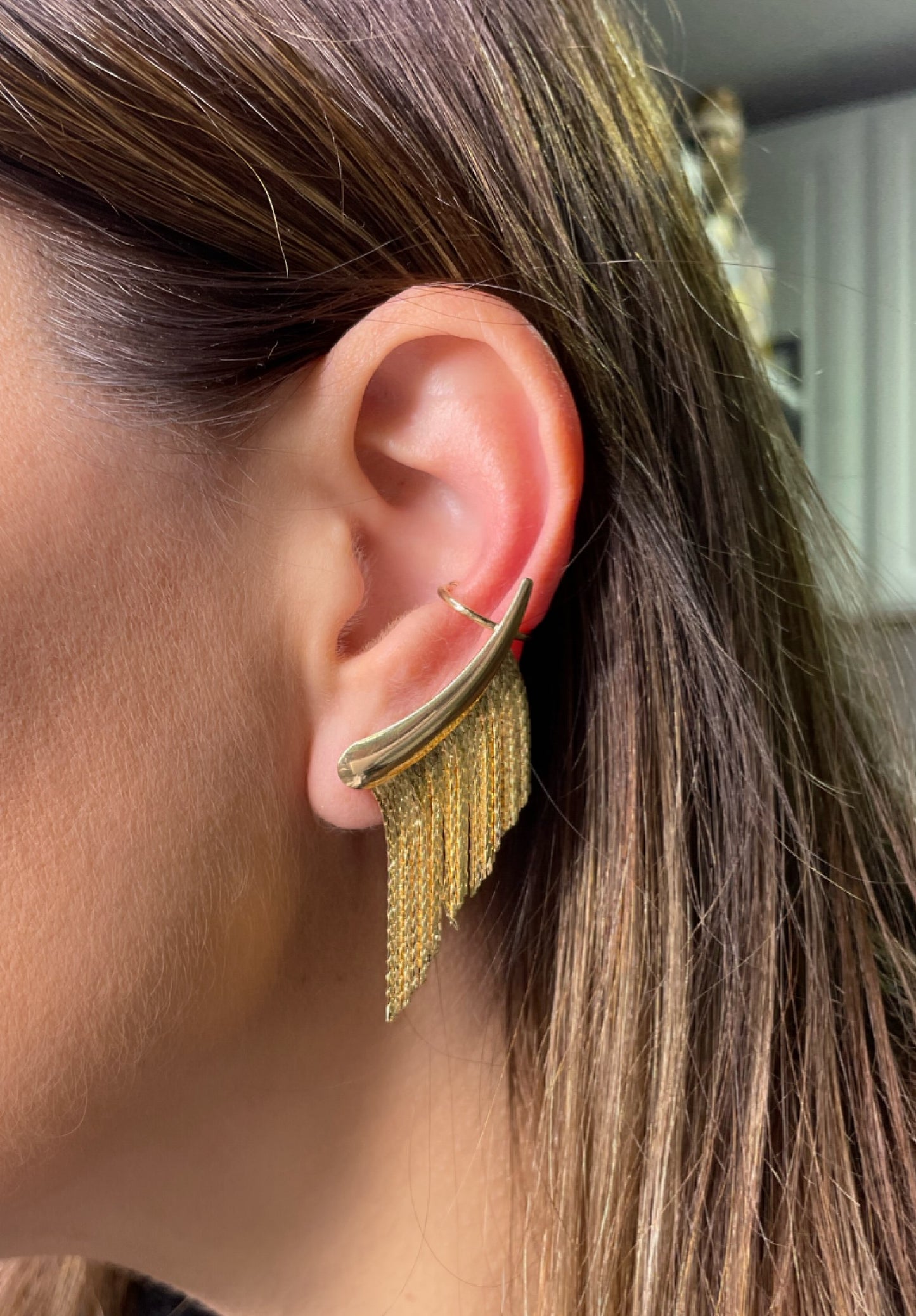 Tasseled horn earrings