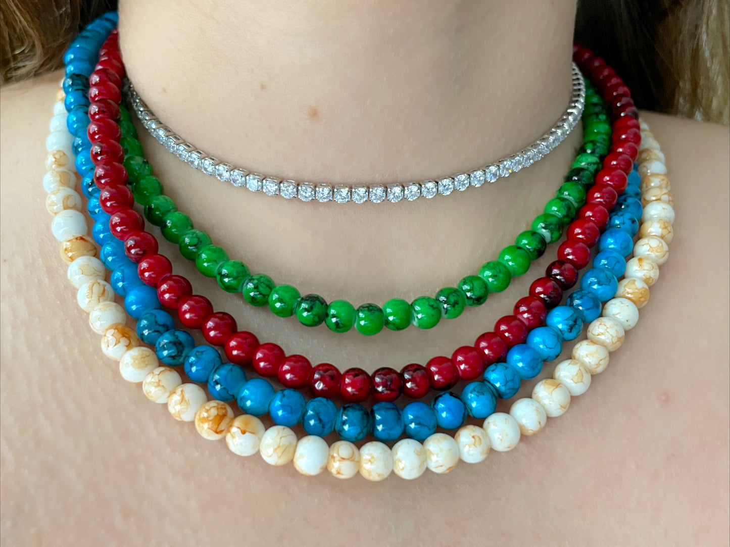 Solid color glass beaded necklaces