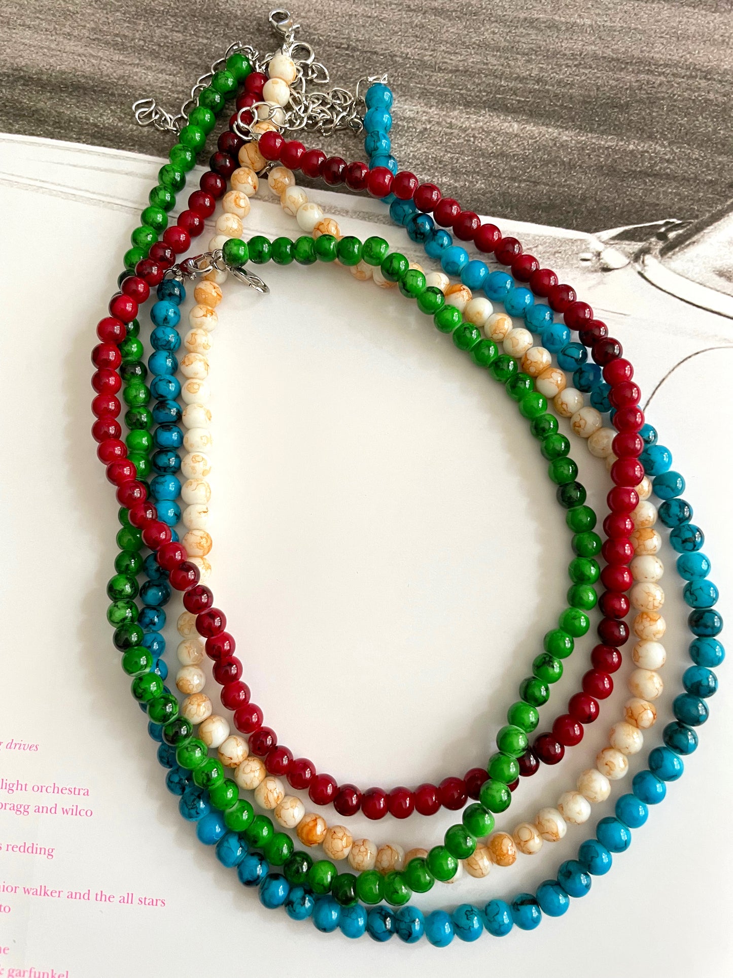 Solid color glass beaded necklaces
