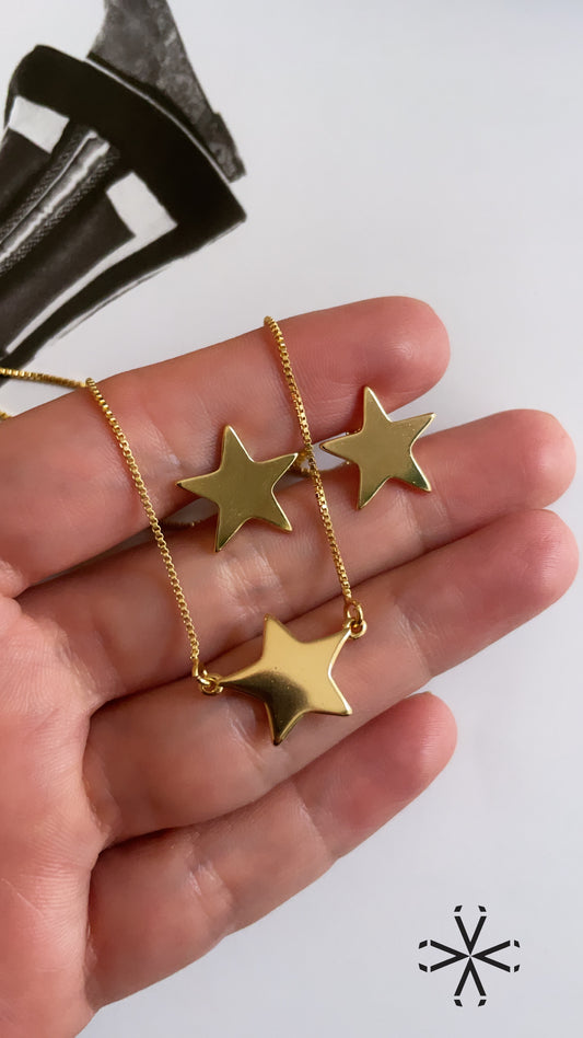 Conjunto pendientes y collar estrella bañado en oro