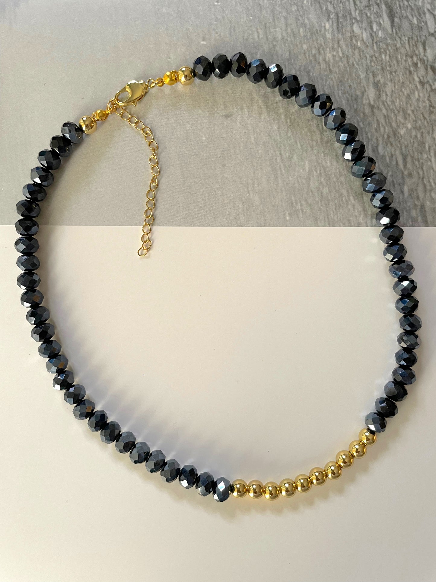Crystals and gold plated beads necklaces