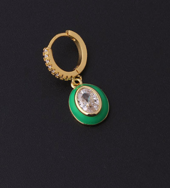 Oval crystal on enamel earrings