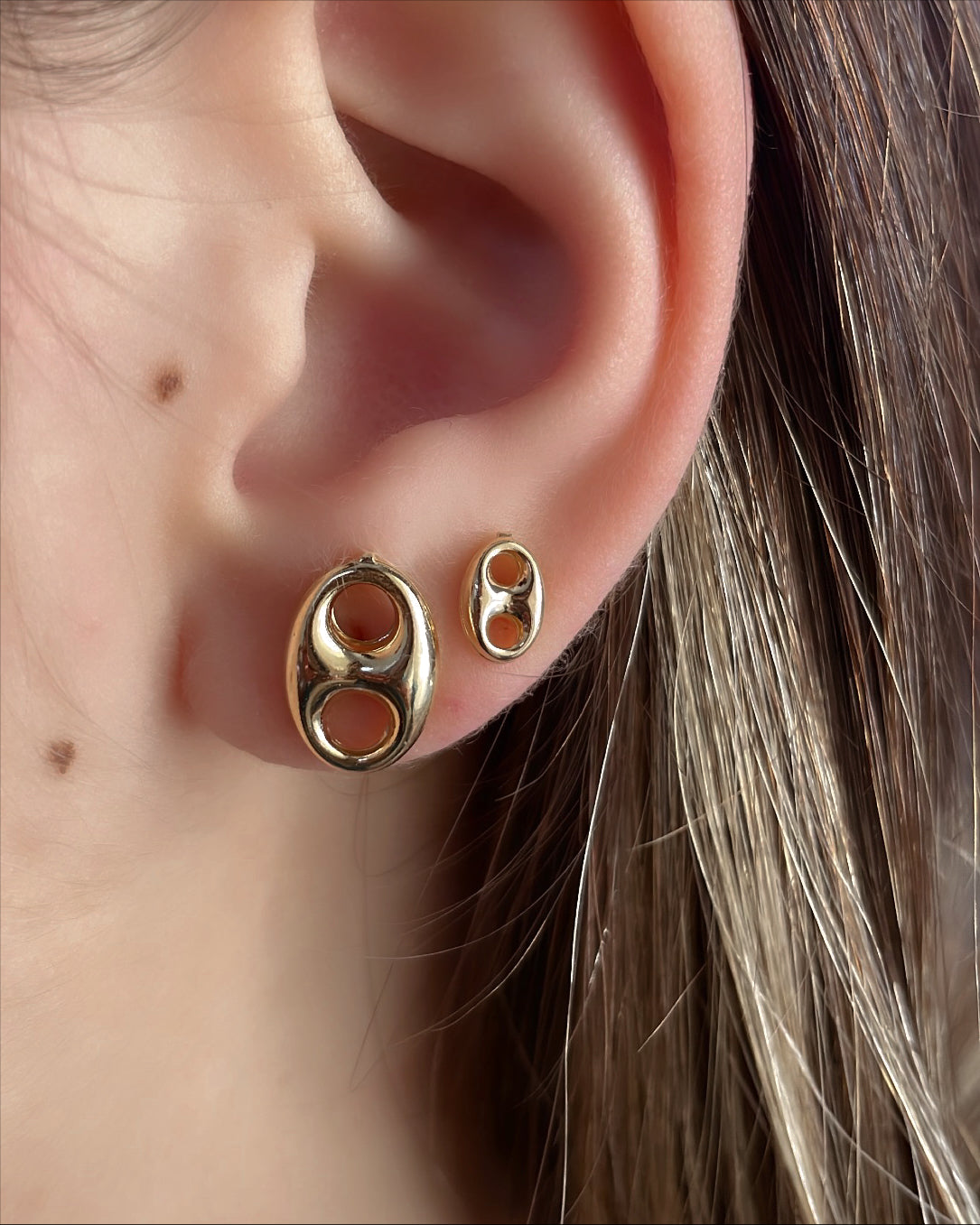 Gold coffee bean stud earrings